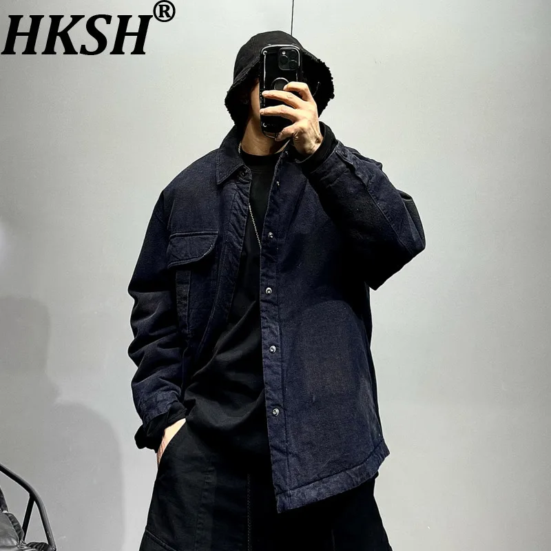 

HKSH Winter New Men Tide 90% White Goose Down Japanese Safari Style Shirt Jacket Trend Retro Dirt-Washed Waste Land Coat HK17073