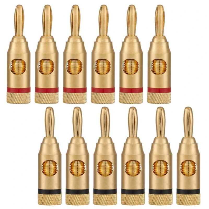 Gold-Plated Banana Plug or Connector (Open Screw Type) (6 Pairs (12 Plugs)) Audio Plug Speaker Wire Connector