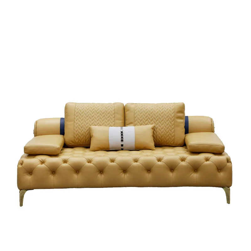 

-For Luxury Nappa Leather L-Shape Sofa Set Modern American Minimalist Design Large Unit Straight Row Buckles Living Room&