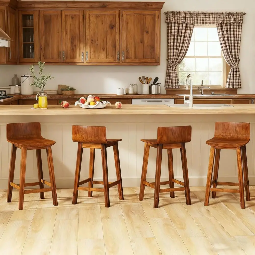 

Solid Wood Bar Stools Set of 4, 24.5-inch Counter Height Chairs with Low Back and Footrest, Armless Kitchen Island Breakfast Sto