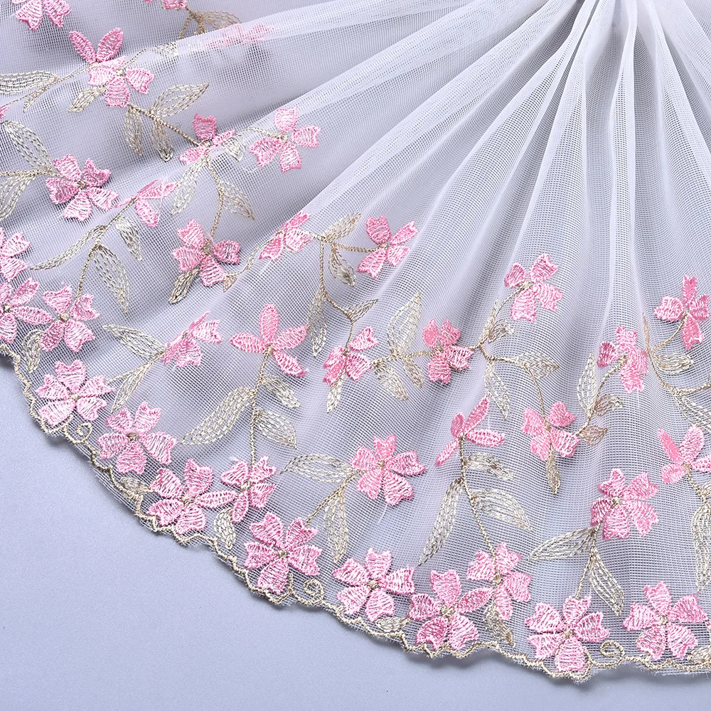 1 Yard Pink  Embroidered Lace Trim Net Embroidery Lace Fabric Mesh DIY Lace Sewing Fabric Bra Crafts for Needle Work 21cm