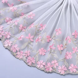 1 Yard Pink  Embroidered Lace Trim Net Embroidery Lace Fabric Mesh DIY Lace Sewing Fabric Bra Crafts for Needle Work 21cm