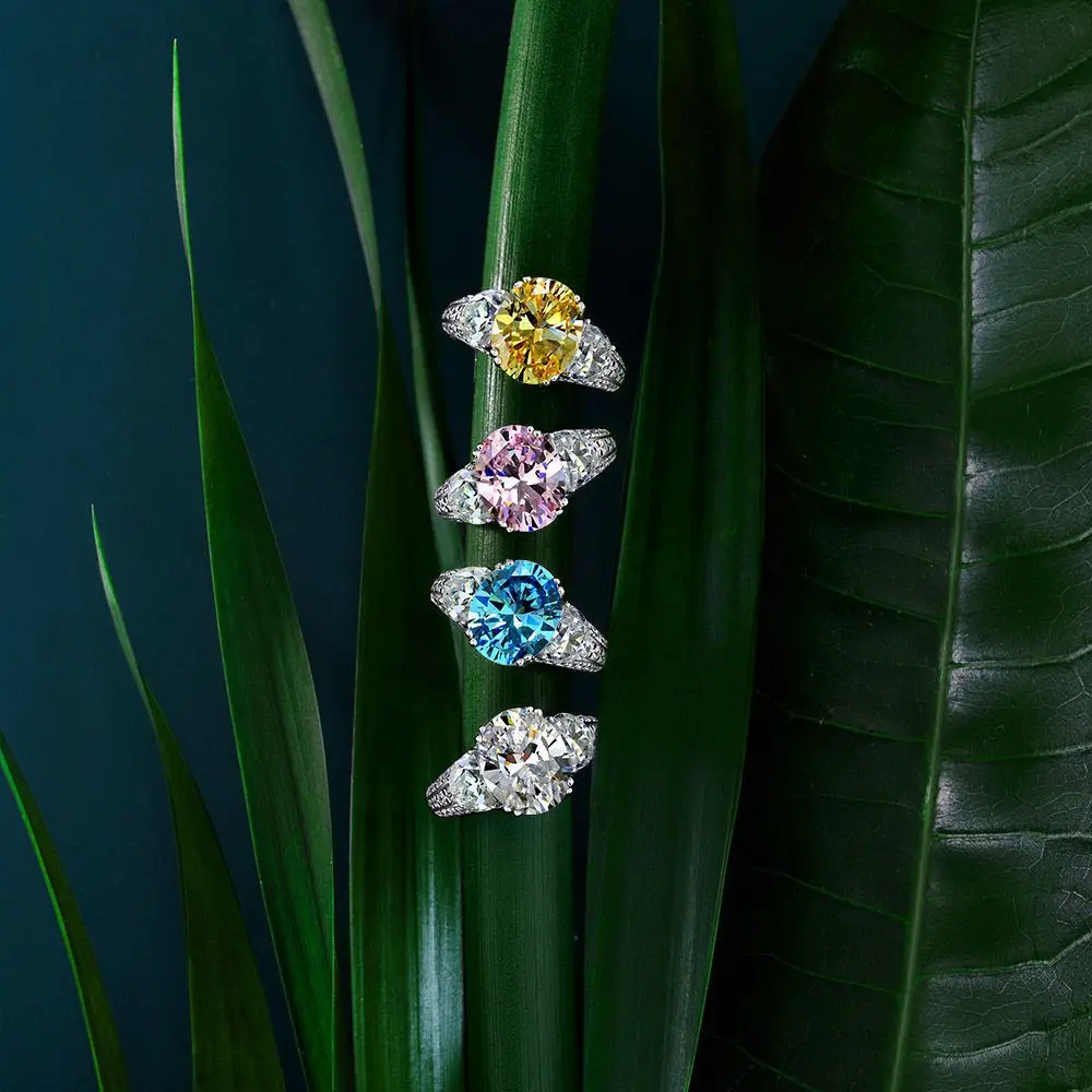 NewS925 Pure Silver 3.5ct High Carbon Diamond Ring, Women's Egg Shaped Simulated Sea Blue Gemstone Full Diamond Wedding Jewelry