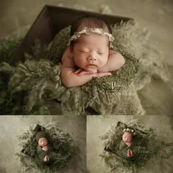 0-1 Maanden Pasgeboren Fotoshoot Rekwisieten Zachte Hoge Rekbare Wrap Hoofddeksels Hoed Olieverf Achtergrond Baby Fotografie Accessoires