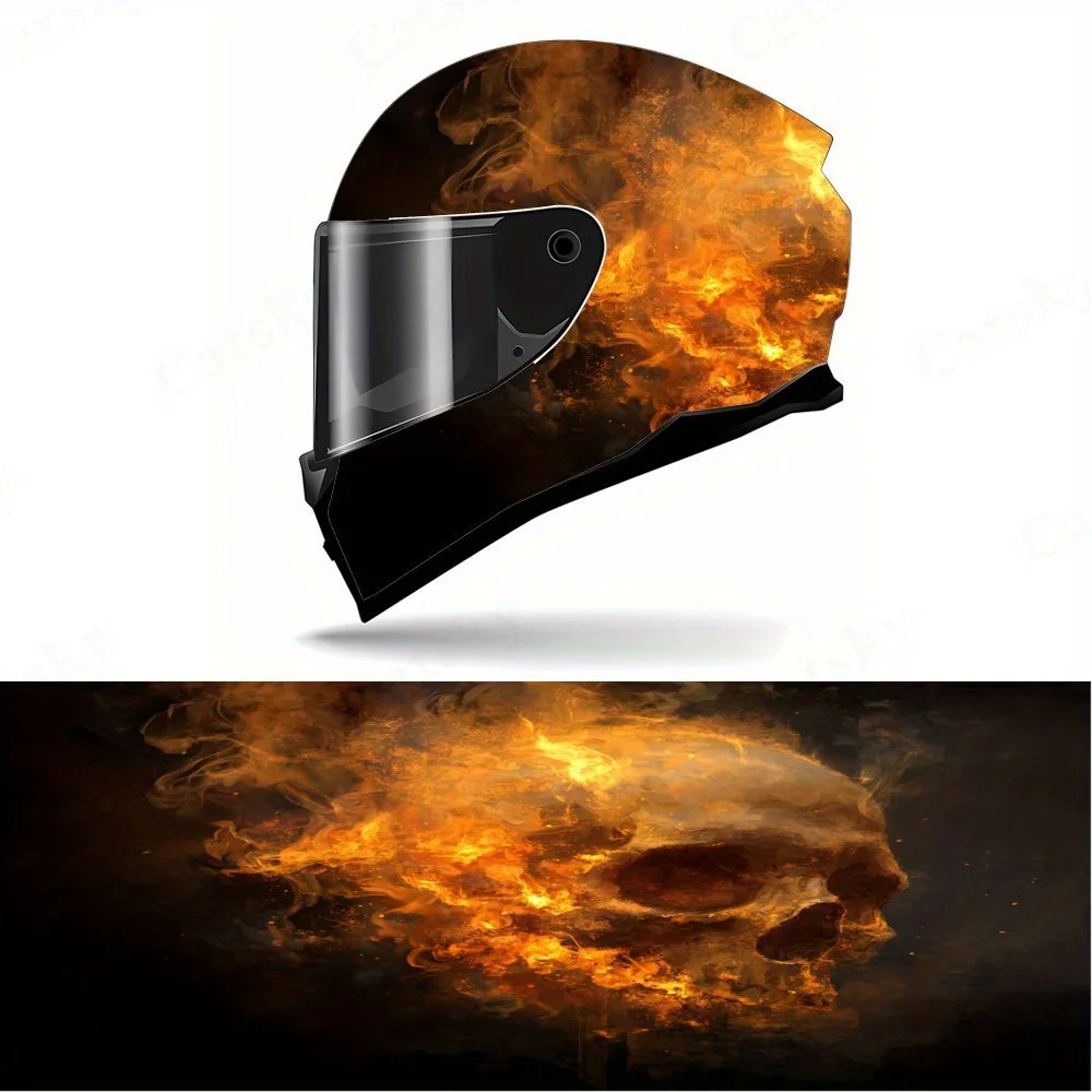 

Череп с пламенем Полнолицевая наклейка на шлем — прочный и водонепроницаемый ПВХ, самоклеящаяся эстетическая наклейка для гоночного шлема, шолом Acc