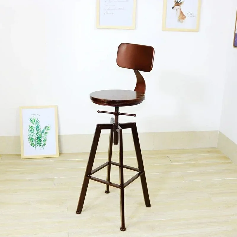 

Solid Iron Support Bar Chair Industrial Style Rotary High Stool Domestic Stable Seating Solid Wood Non-Skid Moisture-Proof Chair