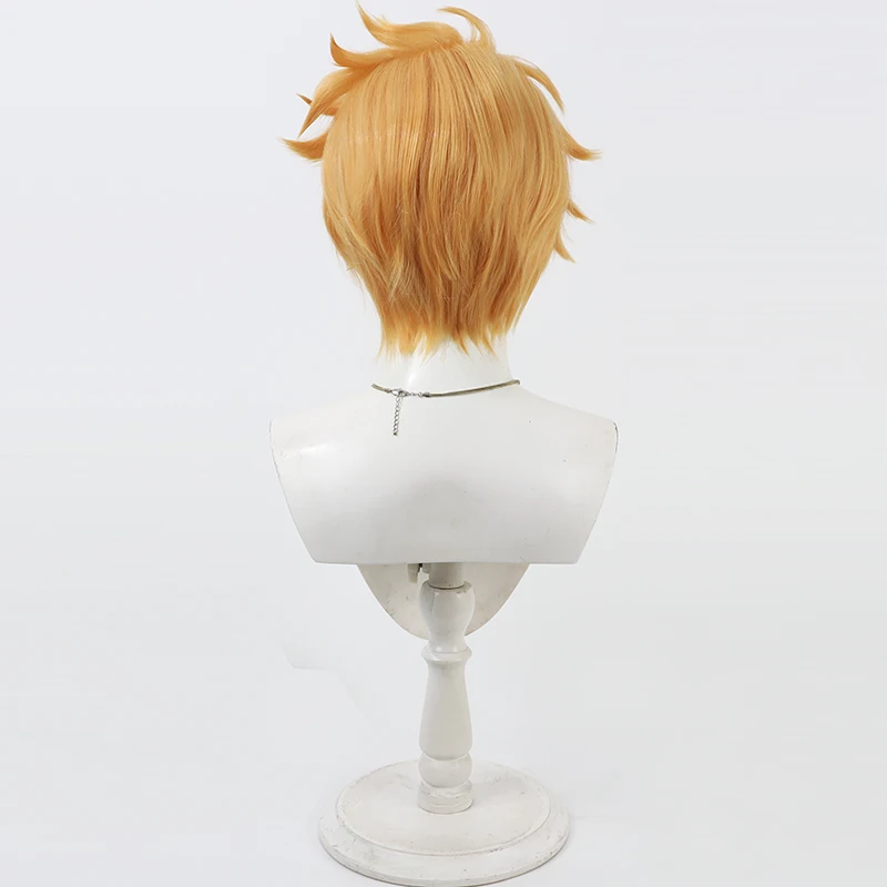 Pelucas de pelo sintético Gran Cosplay Granblue Fantasy: Relink Gran 30cm peluca corta recta naranja rubia para hombres resistente al calor