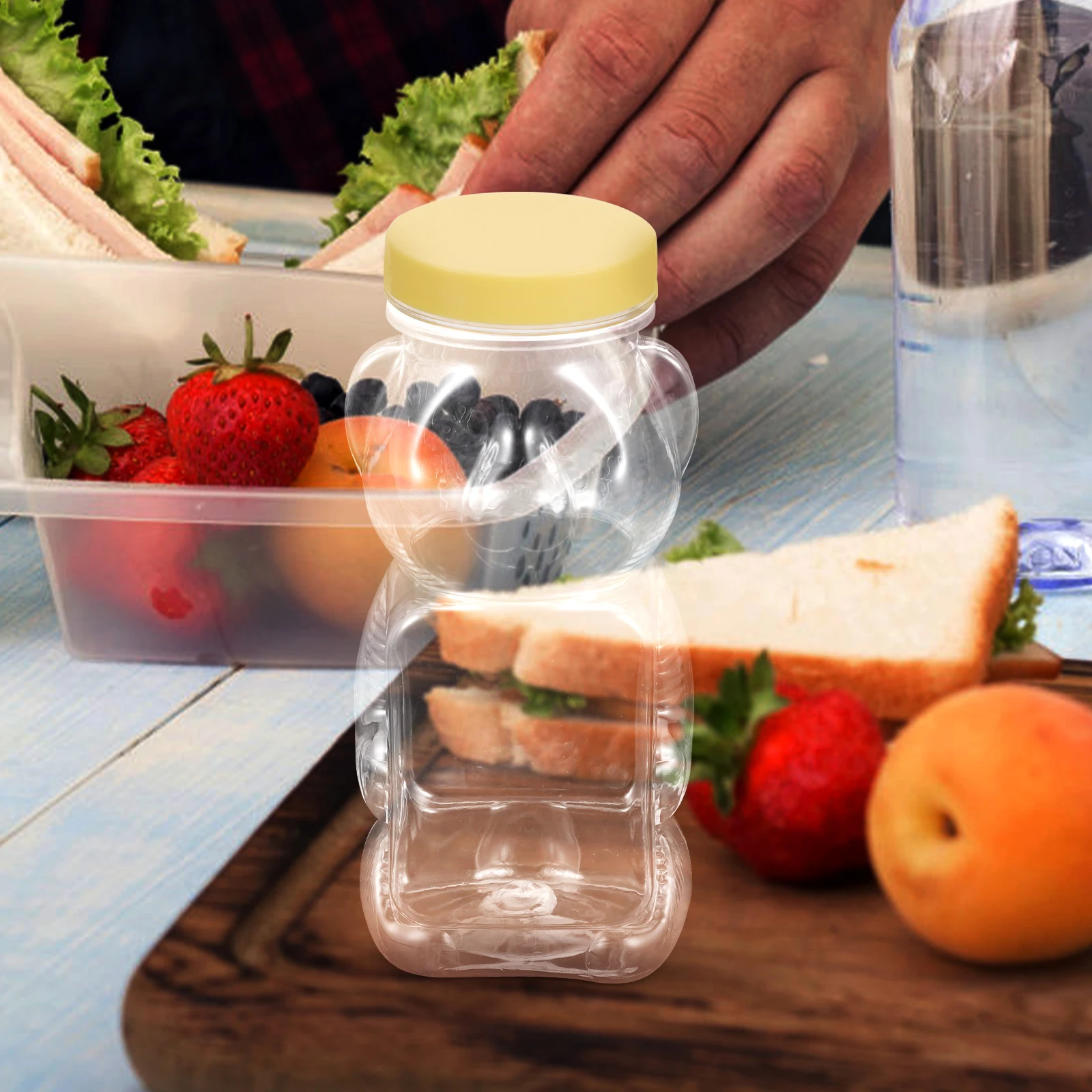 

6pcs 160ml Bear Honey Bottle R om Cap Color Transparent Storage Jar for Kitchen Party Gifts Reusable Sealed Container