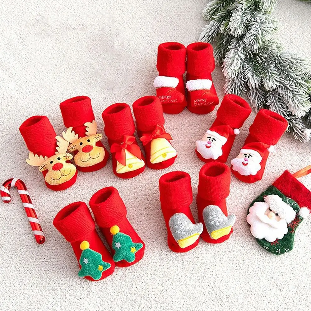 For Kids For Toddler Bell Tree Deer Gloves Thicken Floor Socks Baby Christmas Socks Infant Short Socks Kids Cotton Socks