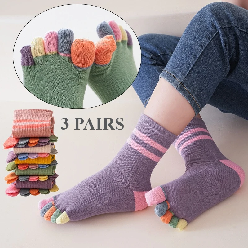 3 Pairs 3-12y Toe Socks Kids Five Finger Socks Children High Quality Cotton Sports  Athletic Sports Crew Socks Fashion Cute