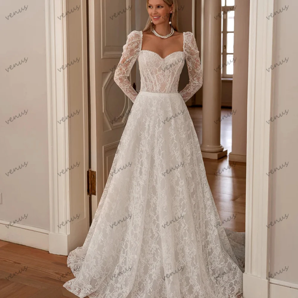 

Gorgeous Wedding Dresses A Line Bridal Gowns Lace Applique Full Sleeves Robes High Slit Luxury Vestidos De Novia Customized 2025