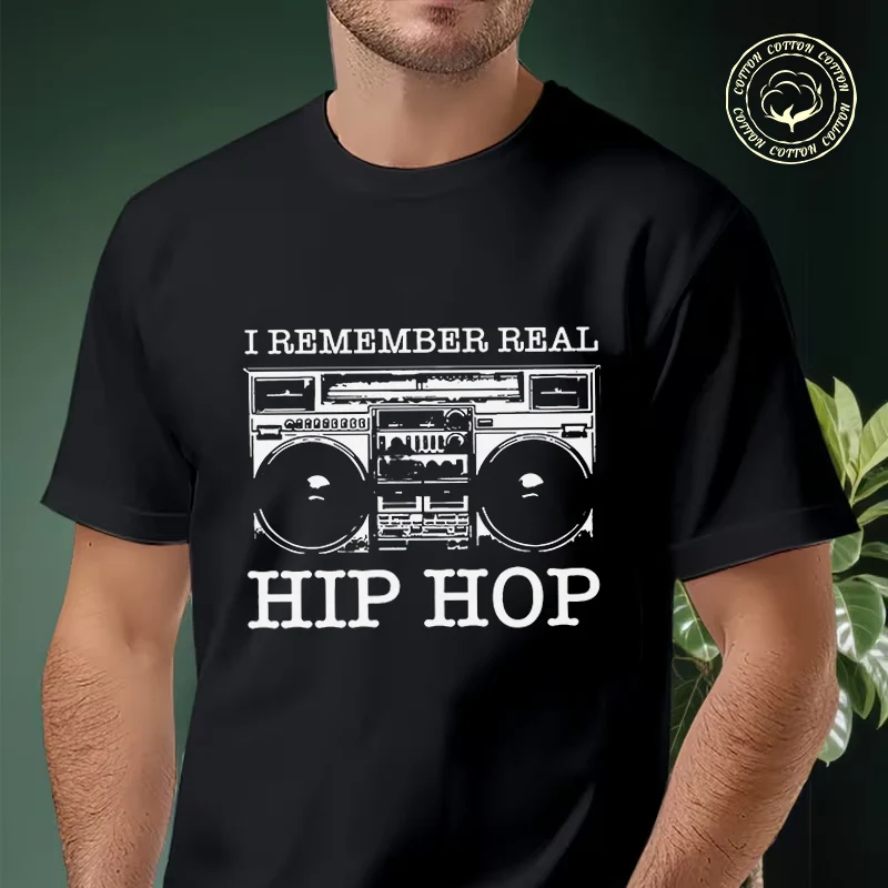 

I Remember Real Hip-Hop Print Motorcycle T-shirt Men's Summer Cotton Fashionable Casual Sports Short Sleeved Tshirt Top