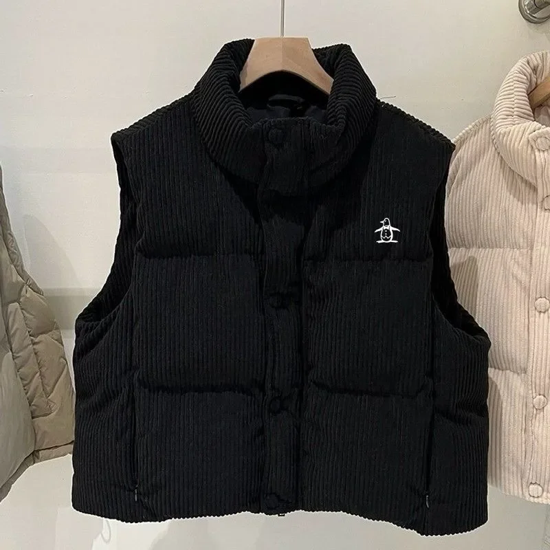 Luxury Brand Golf Vest Anew Women Golf Wear Autumn Winter 2024 Casual Coat Corduroy Thickening Sleeveless Top Women Golf Clothes