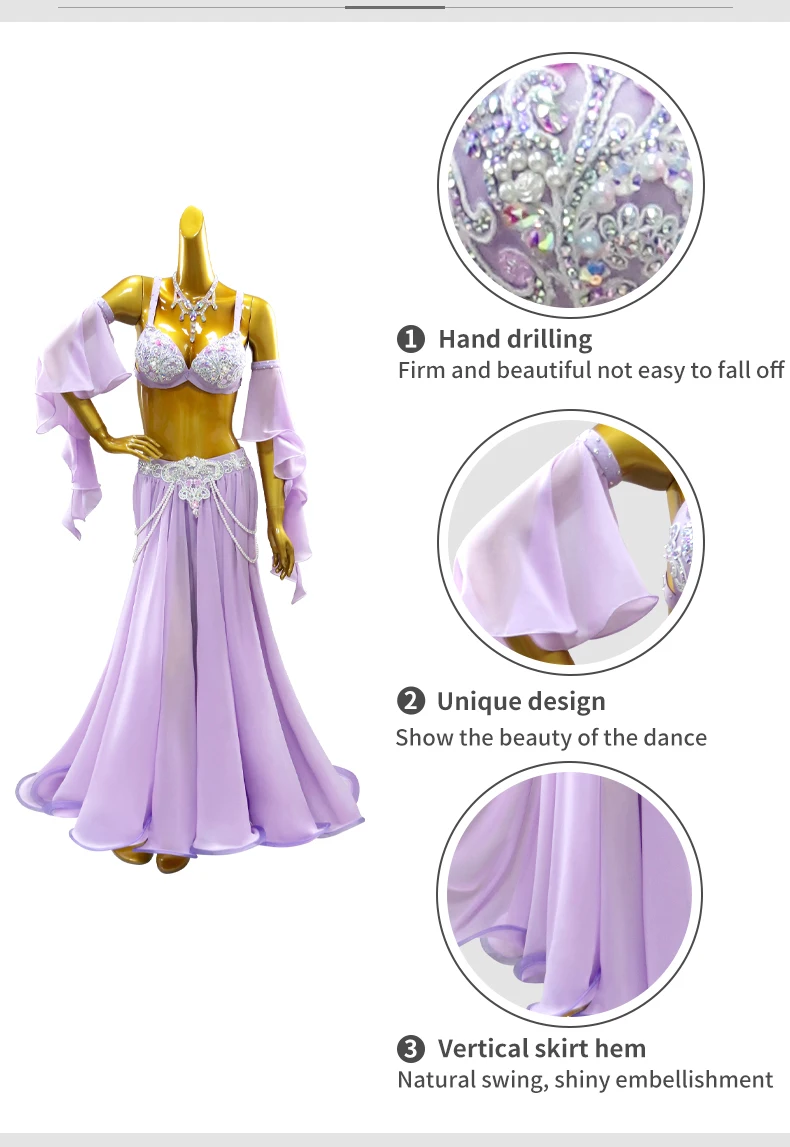 Bauchtanzrock Übungskleidung Orientalisches Kostüm Damen-Abendkleid Mädchen-Auftrittsanzug Langer Anzug Bühnen-Bauchtanzkleidung – Detail 6