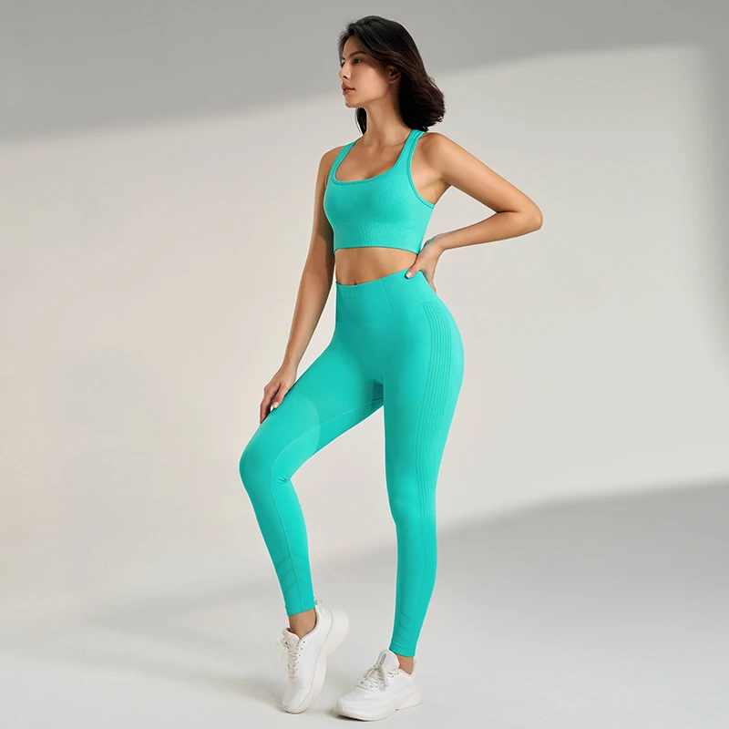 Outdoor-Yoga-Trainingsset, Fitnesshose mit hoher Taille und Hüftlift, stoßdämpfend, schnelltrocknend, atmungsaktiver BH für Frauen