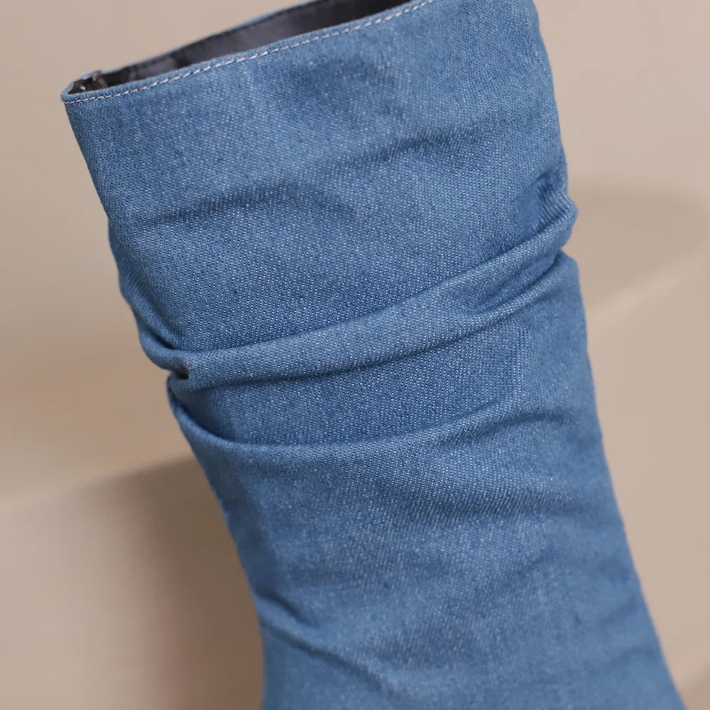 New Winter Fashion Blue Black Women Mid Calf Slouch Boots High Stiletto Heels Lady Dress Shoes Plus Big Size 11 43 45 48 view 5