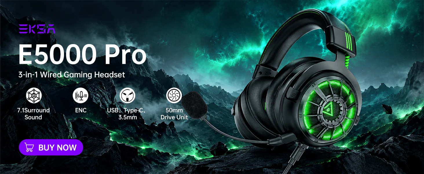 EKSA G19BT 2.4GHz Wireless Gaming Headphones Bluetooth 5.4 3.5mm Headset 30ms Latency 40mm 35H Playtime for PC PS5 Xbox Foldable