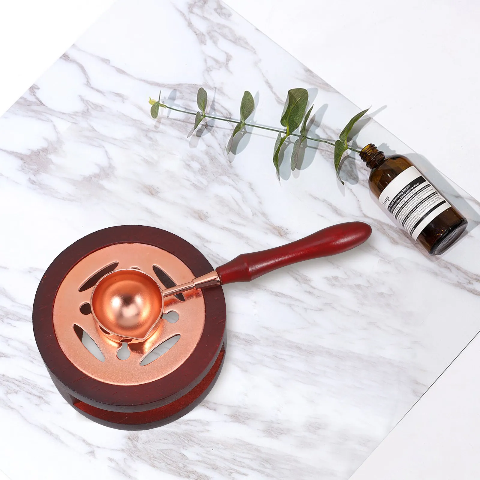 1Set Wax Seal Warmer and Spoon Kit Heavy-Duty Wood Metal Sealing Wax Melter Tabletop Decoration Portable Gift for DIY Crafters