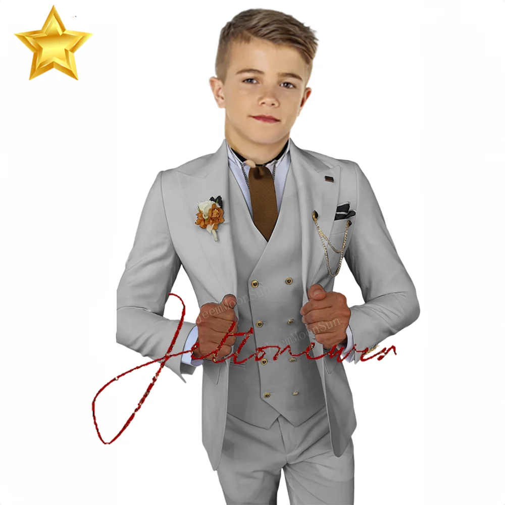 3 Pieces New White Boy Suit 2022 Peak Lapel Slim Fit Casual Tuxedos Kids Tailor Made 2-16 Years Old Clothes (Blazer+Pants+Vest)