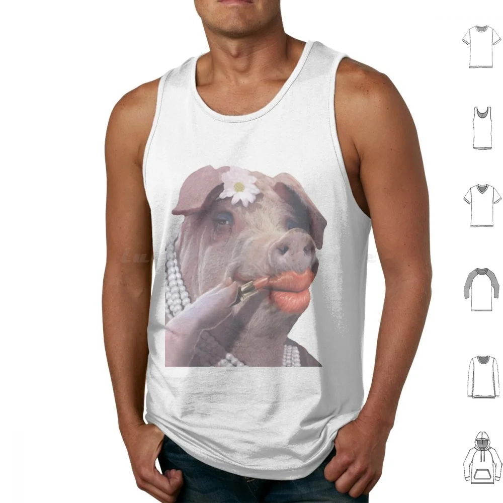 Lipstick On A Pig Tank Tops Vest Sleeveless Lipstick Lippy Lippie Pig Makeup Necklace