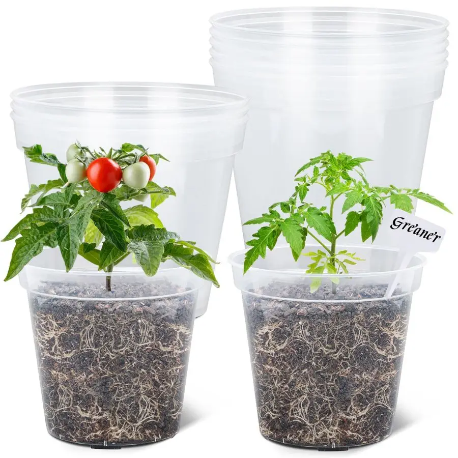 

10 упаковок 8-дюймовых горшков для растений, прозрачные горшки для рассады, пластиковые горшки для саженцев с дренажными отверстиями, высокопрозрачные цветочные горшки