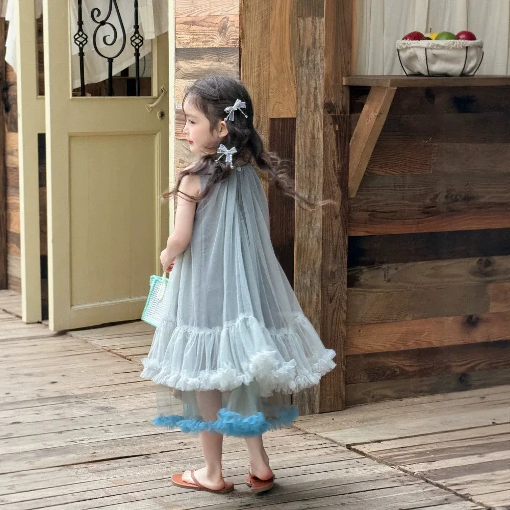 Girls' dress 2026 summer new children's Korean dress treasure high-end sense color blocked sleeveless fluffy gauze skirt