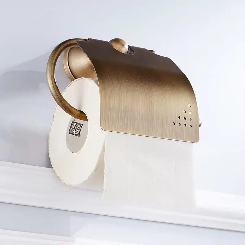 European Antique Brass Toilet Paper Holder Wall Mounted Bathroom Tissue Roll Stand Vintage Hardware Accessories TR0015