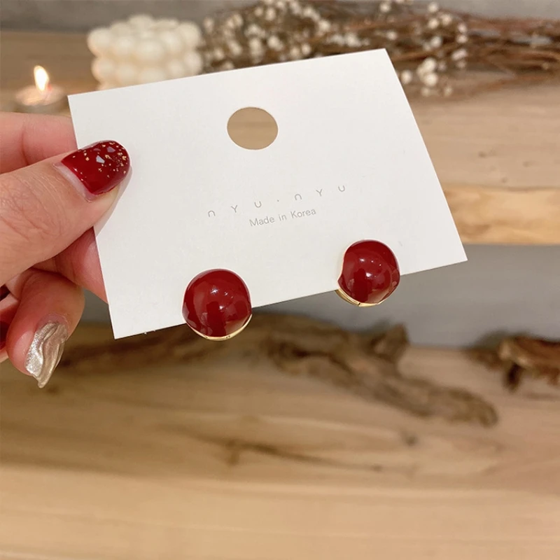 Acacia Red Bean Vintage Style Ear Buckle For Women's Simple And Advanced  Jewelry Circular Christmas Birthday Gift Wedding