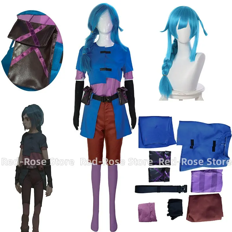 Arcane Jinx Cosplay Costume Powder Baby Jinx Cosplay Costume Women Sexy Outfits Halloween League of Legends Wig Shoes Set