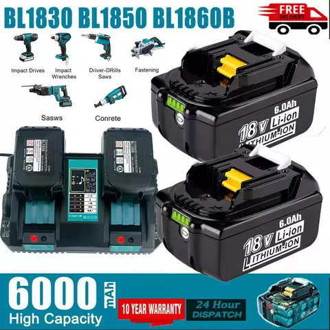 For Makita BL1830 18V 6.0Ah Battery With Charger Rechargeable Lithium Ion for BL1850 BL1880 BL1860B LXT400 Power Tool Battery