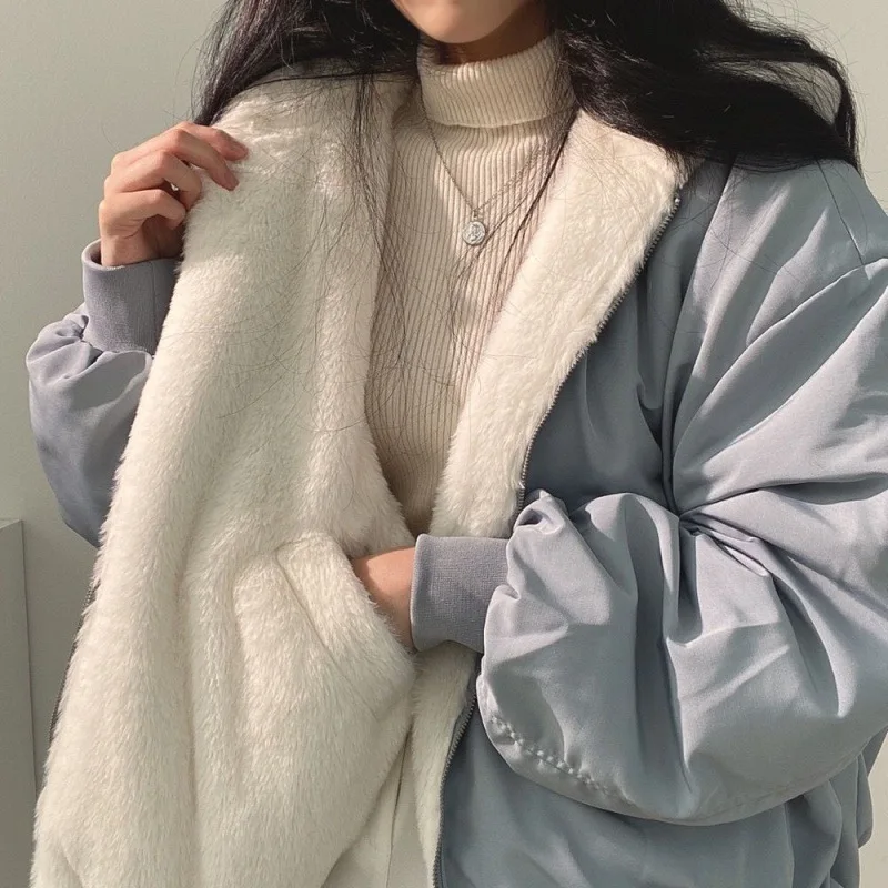 Lamb Wool. Coat For Women, Autumn. And Winter. Flowers Lined, Thickened, Reversible, Cotton Jacket, New Winter Style, Hooded. Th