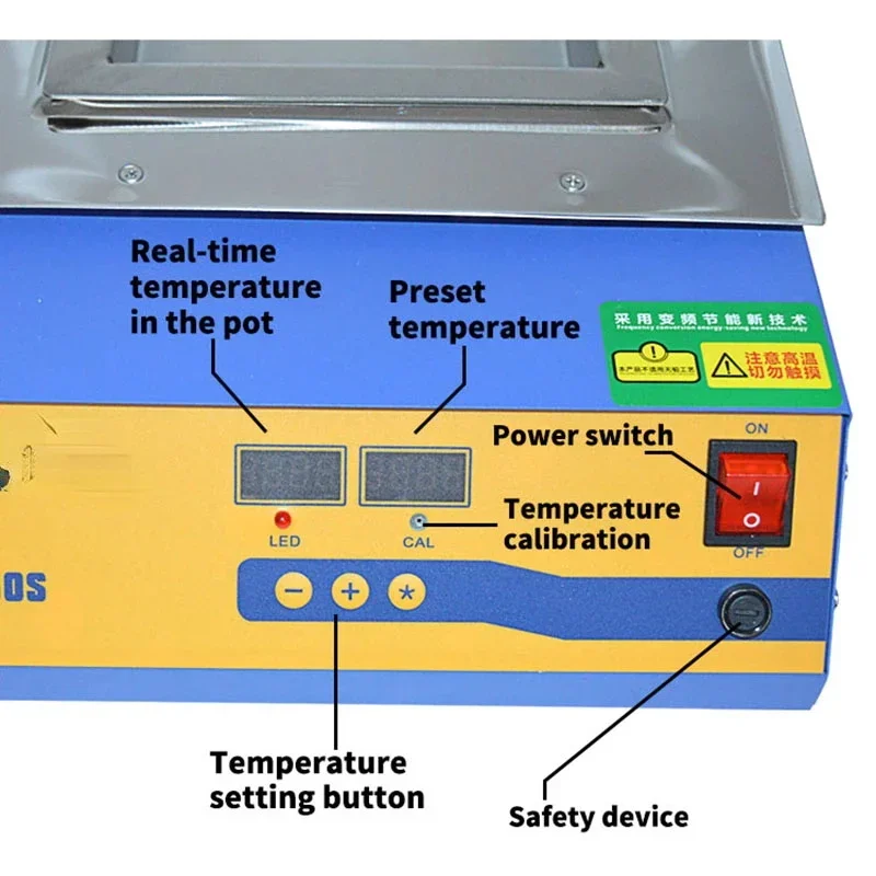 2026CM-280S Soldering Pot Dual Digital Display 0-400 Degree Fast Heating Adjustable Temperature Tin Melting Furnace Tin Oven