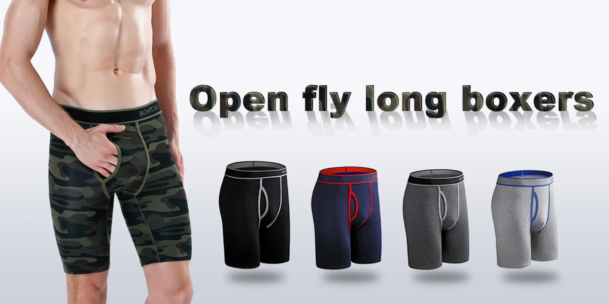 4er-Pack lange Boxershorts für Herren, Übergrößen, sexy lange Unterhosen, Baumwoll-Boxershorts, modische Herren-Trunks – Detail 3