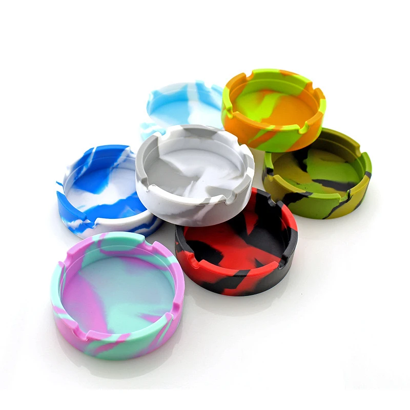 Luminous Colorful Silicone soft Ashtray Light Circular Fluorescent Smoking Accessories Cigarette Case Drop Creative Ash Trays