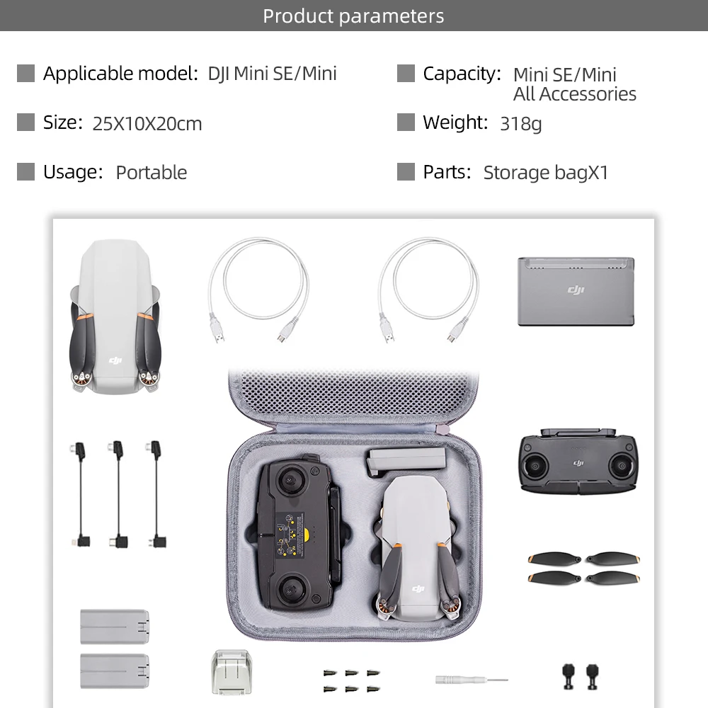 Portable Mini SE Storage Bag Shockproof Carrying Case Protective Handbag Box for DJI Mini Drone Battery Remote Controller