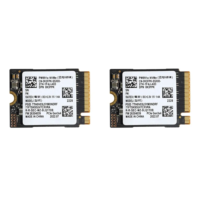 삼성 PM991A용 2X 1TB M.2 2230 스팀 데크용 30Mm Nvme Pcie SSD/Dell/HP/Lenovo/노트북용 Surface Pro용