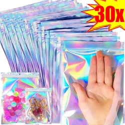 30/10PCS Laser Sealing Bags Holographic Candy Food Pouch Resealable Jewelry Necklace Gift Packaging Kitchen Plastic Storage Bag