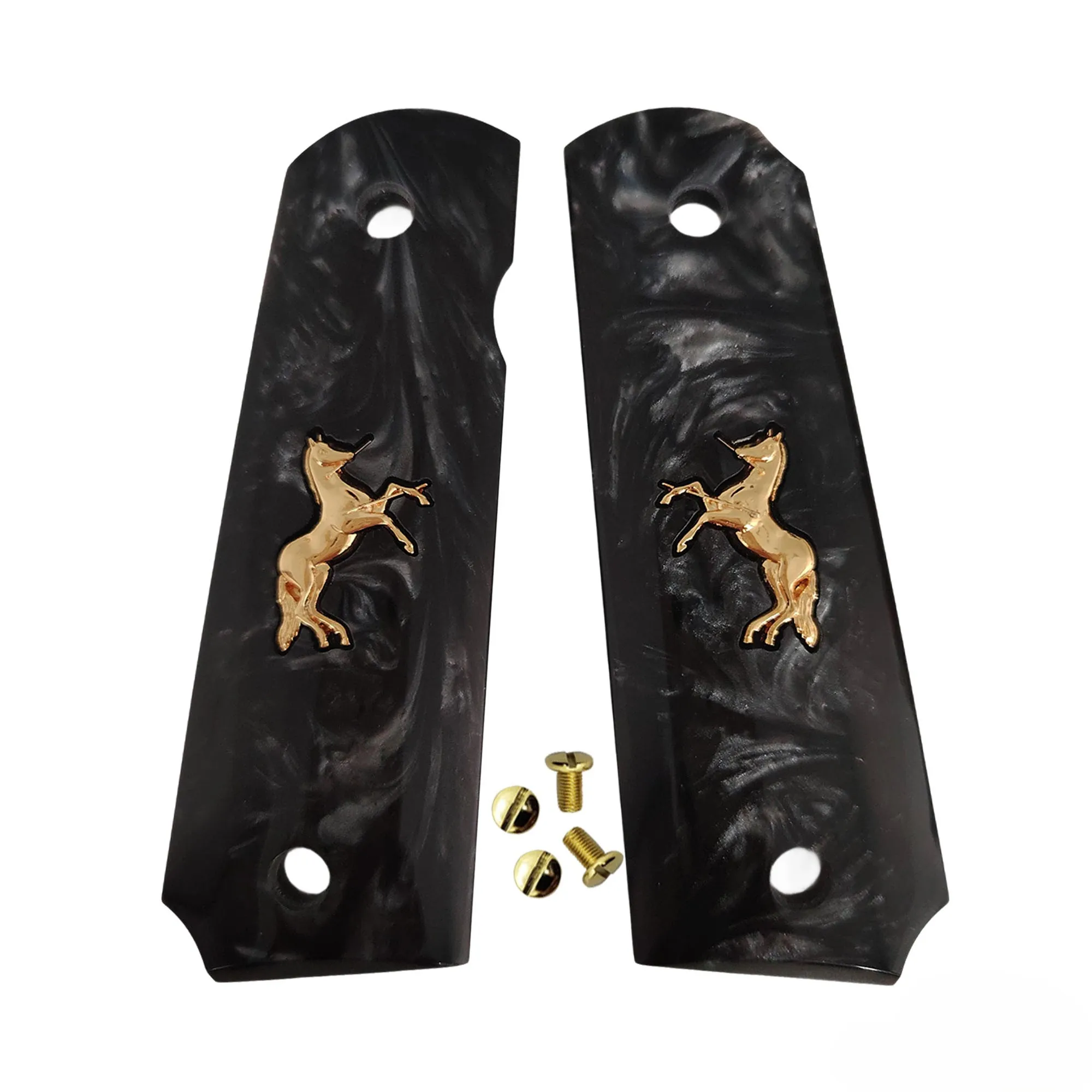 1911 Grips Full Size,Black pearl with Gold Horse,Fits Colt,Kimber,Springfield,Remington,Rock Island,Government Commander
