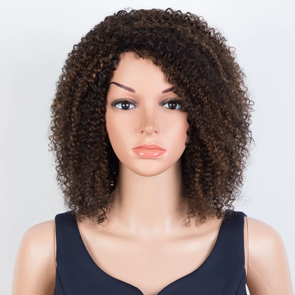 Sleek Peruvian Afro Kinky Curly Human Hair Wigs Human Hair Wig With Bangs Ombre P1B/30 Jerry Curly Short Bob Wig For Women