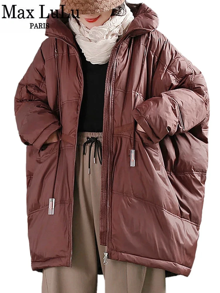 Max LuLu Winter Fashion Snow Clothes Womens Loose Vintage Hooded Long Duck Down Jacket Casual Warm Coat Thicken Parkas Oversized