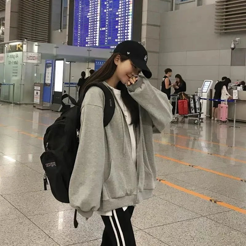

Fall Hoodie Jacket Lazy Style Open Cardigan Women's 2023 Spring Autumn Simple Casual Loose plus Size Versatile Top