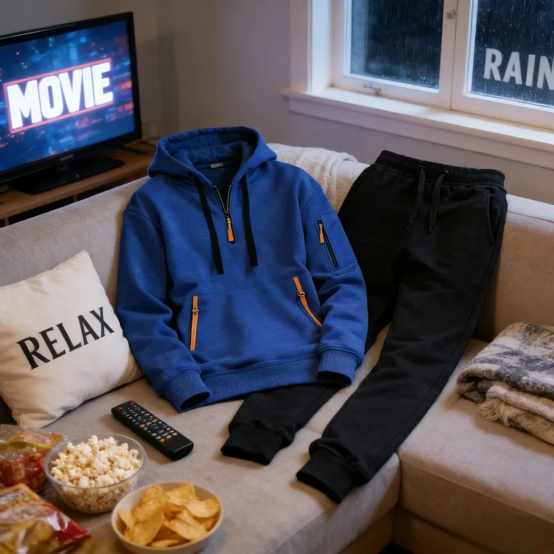 

Мужской однотонный спортивный костюм с худи на молнии и множеством карманов, осенне-зимняя спортивная одежда