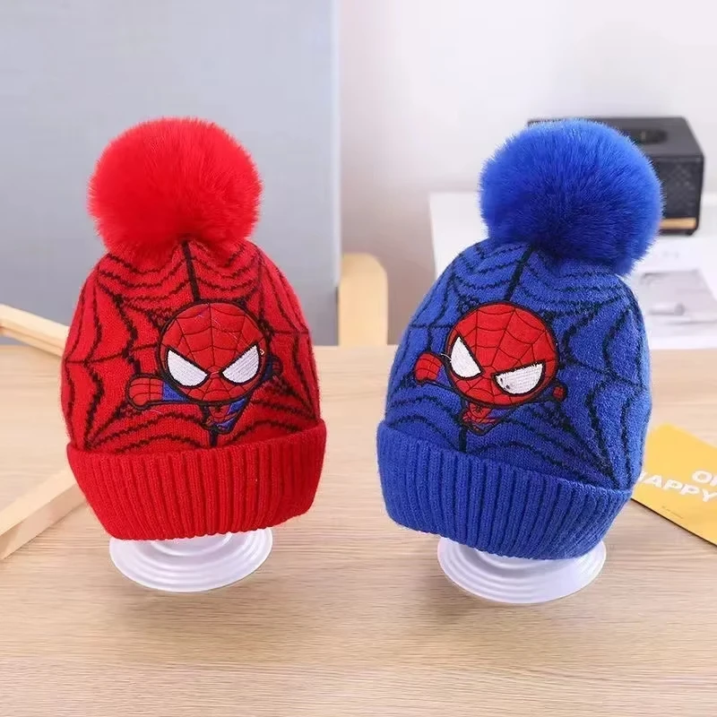 

Disney Marvel Spiderman Bucket Hat Badges Kawaii Anime Knitted Hat Panama Children Hat Fisherman Baby Cap Casual Bob Bucket Caps