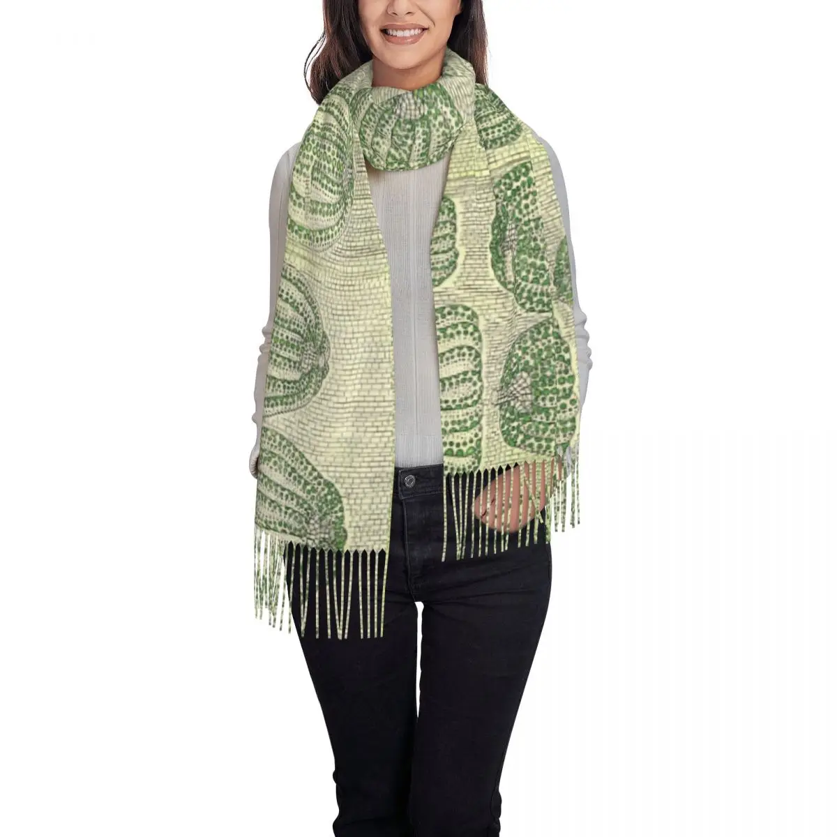 Custom Stylish Polka Dot Pumpkin Army Green Tassel Scarf Women Winter Fall Warm Shawl Wrap Lady Yayoi Abstract Art Scarves