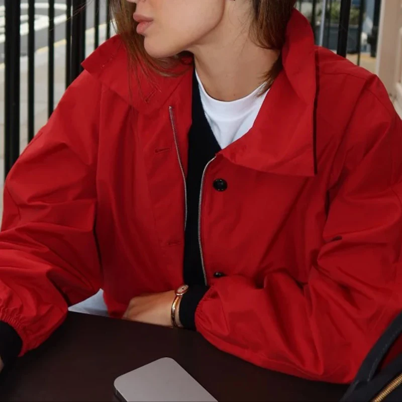 الوقوف طوق سترات قصيرة خريف 2025 موضة جديدة كل مباراة معاطف المرأة معطف قصير فضفاض غير رسمي بسيط الصلبة واحدة الصدر #6