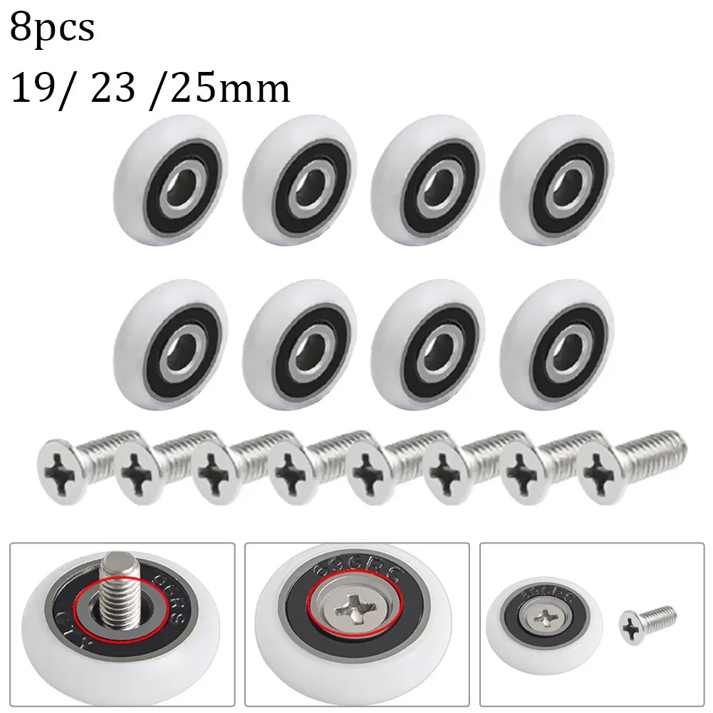 

8Pcs Shower Door Roller Runner Wheels 19/23/25mm Wheel Diameter Shower Stainless Steel Easy To Glide & Clean Replacement Parts