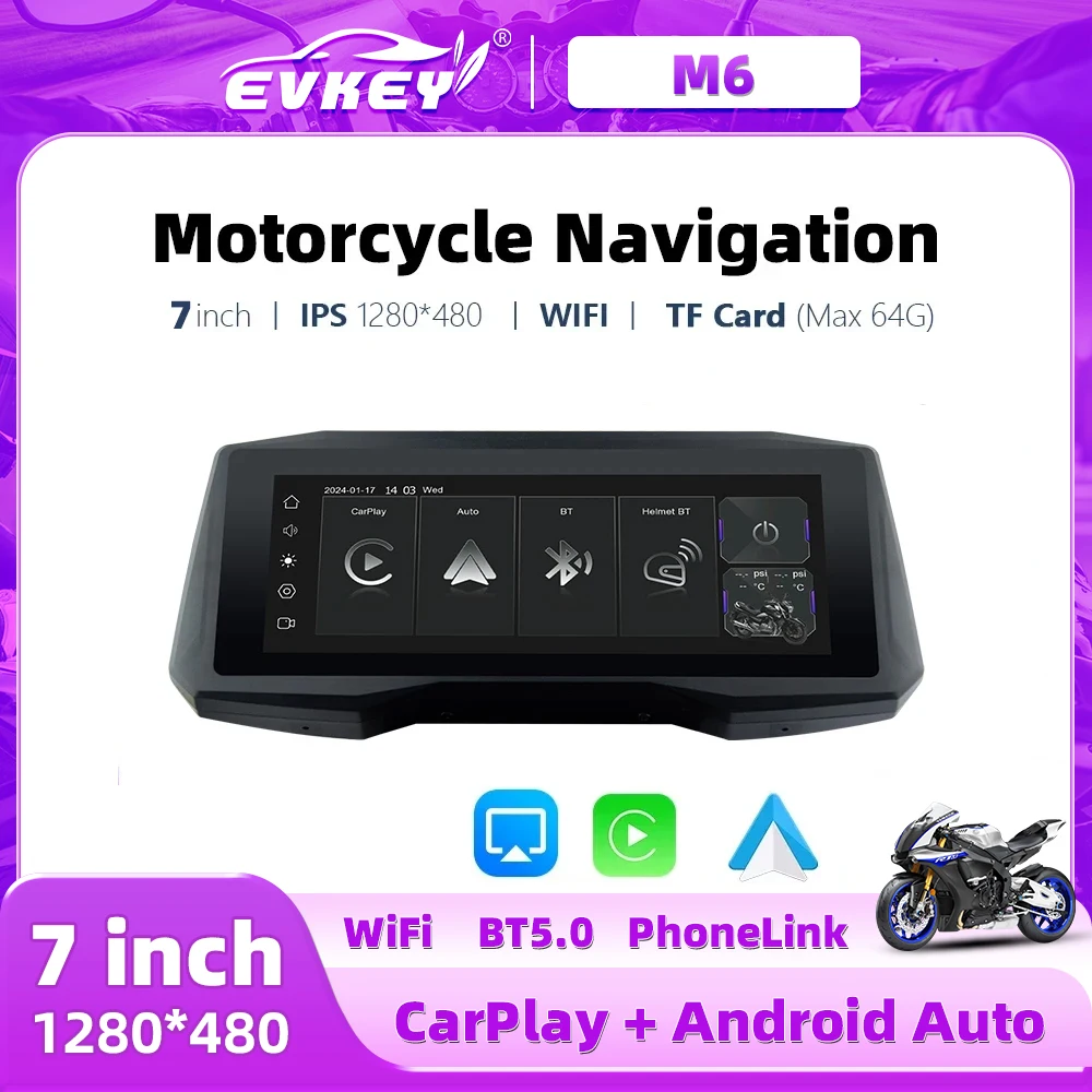 

EVKEY 7-дюймовый портативный мотоциклетный CarPlay навигатор беспроводной CarPlay Android Авто Airplay экран дисплея мотоциклетный монитор