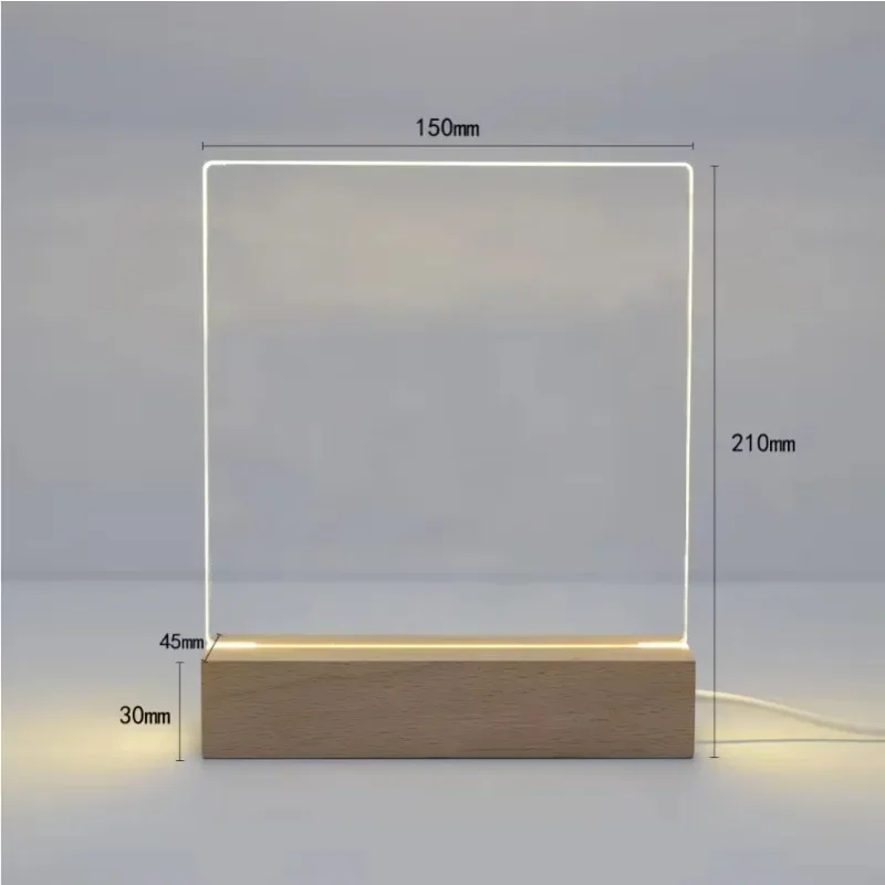 

Luminous Blank Acrylic Rewritable Transparent Message Board Wooden Base Night Light