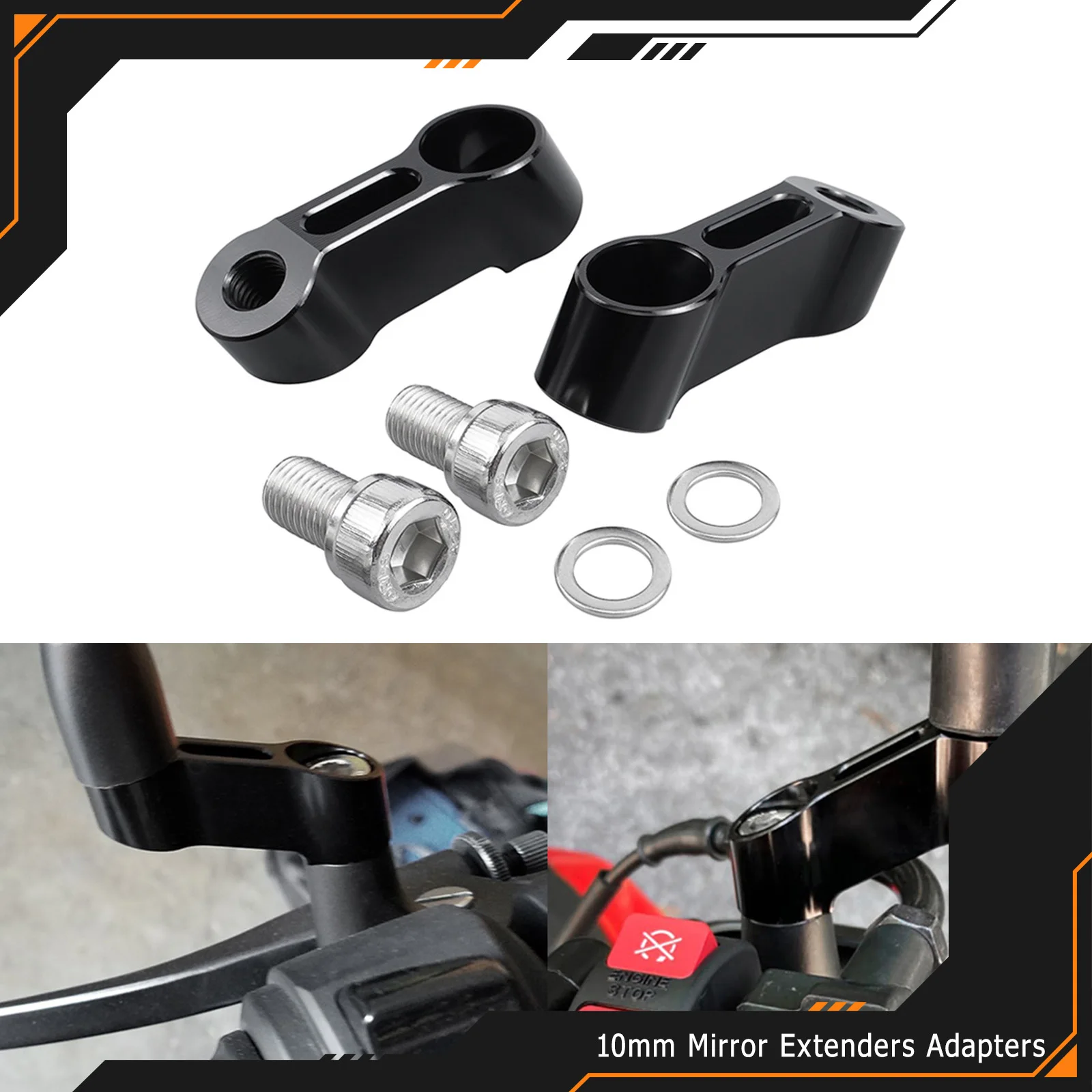 

2pcs 10mm Mirror Risers Mirror Mount Extenders Adapters Riser Universal For Ktm Bmw Kawasaki Suzuki Ducati Scooters Sportbikes