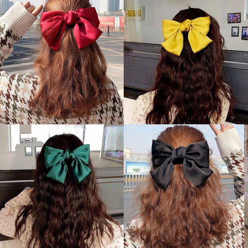 Big Bow Silk Chiffon Ties Hair Clips Korean Ribbon Hairpin Girl Hair Accessories for Women Bowknot Hairpins New 2022